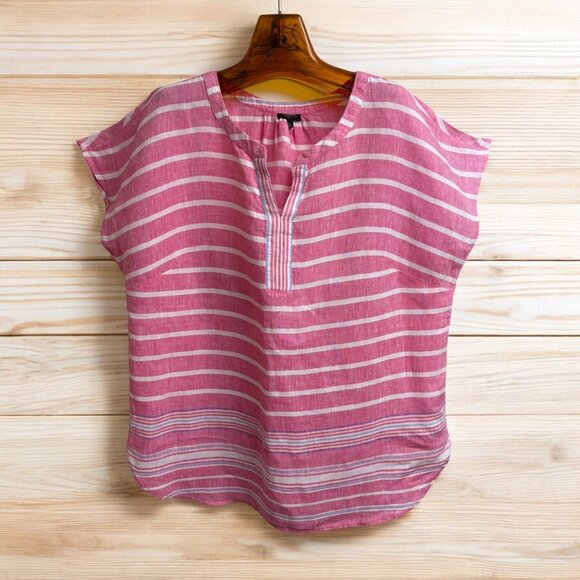 Talbots Plus Linen Pink with White Stripe V Neck Tunic Top‎ - Picture 1 of 10